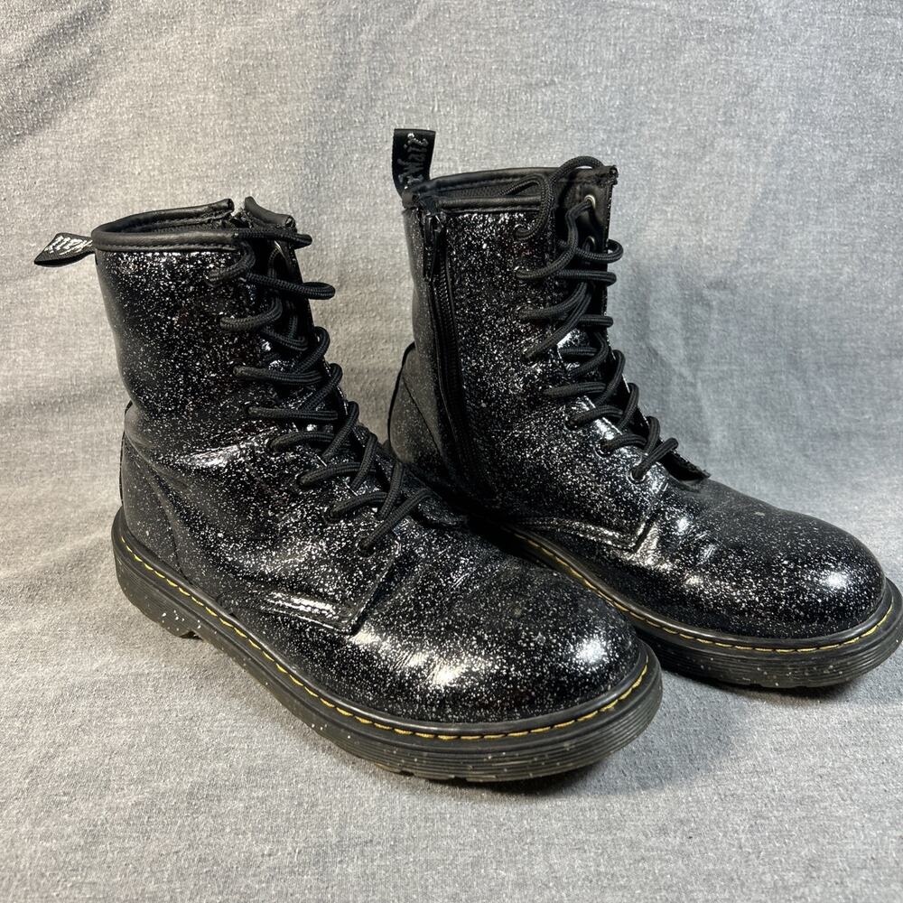 Dr Martens 1460 Y Boots Womens 7 Mens 6 Black White Speckled Patent Zip